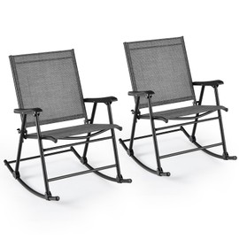 Tangkula Folding Rocking Chairs Set of 2, Patio Rockers with Breathable Seat Fabric & Sturdy Metal Frame, Smooth Rocking Motion, Heavy-Duty Outdoor Rocker for Backyard, Front Porch, Poolside