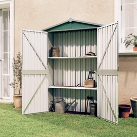 vidaXL Galvanized Steel Garden Shed Organizer - Green Outdoor Storage House for Patio, Tools, Furniture