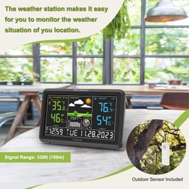 DreamSky Weather Station Indoor Outdoor Thermometer Wireless with Digital Atomic Clock for Home, Large Display with Dimmer, USB Port, Inside Outside Temperature Humidity Monitor (Adapter Powered)