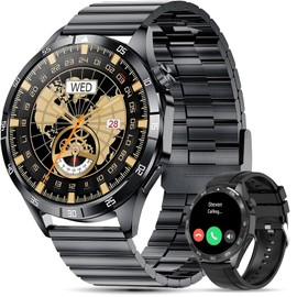 LOYEWAIER Men's Military Smartwatch with Phone Function Extra Large Displ Bluetooth Watch Man Waterproof Outdoor Sports Blood Pressure Monitor Fitness Tracker for Android iOS (E-Black)