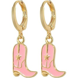 Cowboy Boot Earrings Enamel Western Cowgirl Hat Earrings for Women Cow Boot Dangle Drop Earring Cowgirl Disco Party Jewelry Present