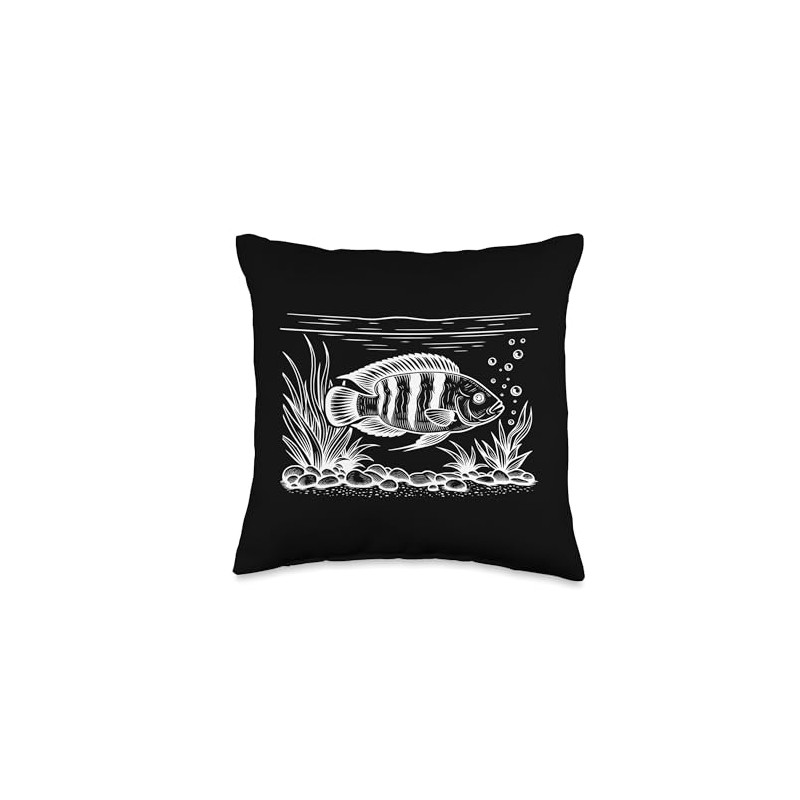 Line Art Fish & Ichthyologist African Cichlid Throw Pillow
