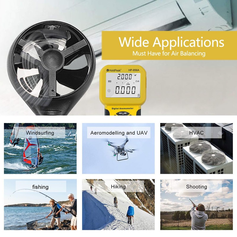 HoldPeak CFM Meter HVAC Anemometer with USB, Handheld Wind Speed