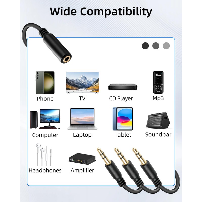 RIIEYOCA 3.5mm Splitter Audio Cable 1/8 TRS Stereo Y Splitter