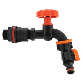 Water Butt Replacement Tap Solid Metal Lever UK Bib Outlet Barb Quick Hosepipes 1/2" & 3/4 (Black tap + valved Splitter, 3/4")