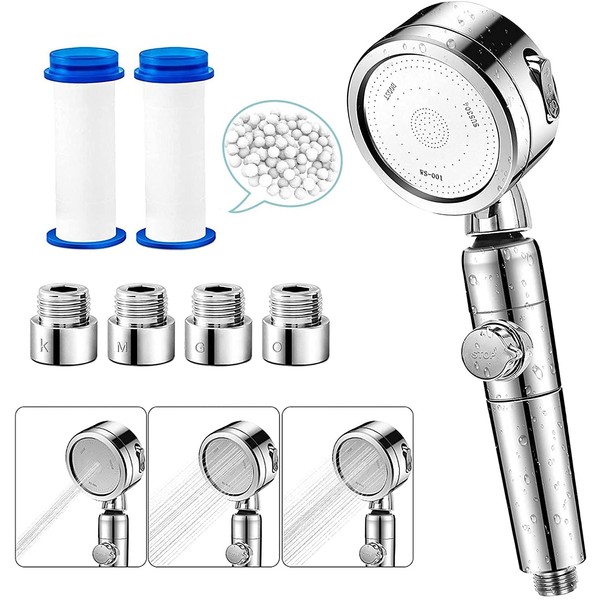 Shower Head, Water Saving Shower, Increased Pressure, 80% Water Saving Shower Pro, Water Purification, Chlorine Removal, Ultra Fine Water Flow, High Water Pressure, Angle Adjustment, 3 Step Modes, Water Stop Button, Leak Proof Tape, Easy Installation, Wi
