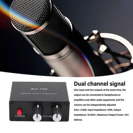 2 Channel Amplifier 1 Input 2 Output Active Stereo Audio Distribution Box with Isolated Boost Power Supply for Soundbar Reverb Post Amp Headphone