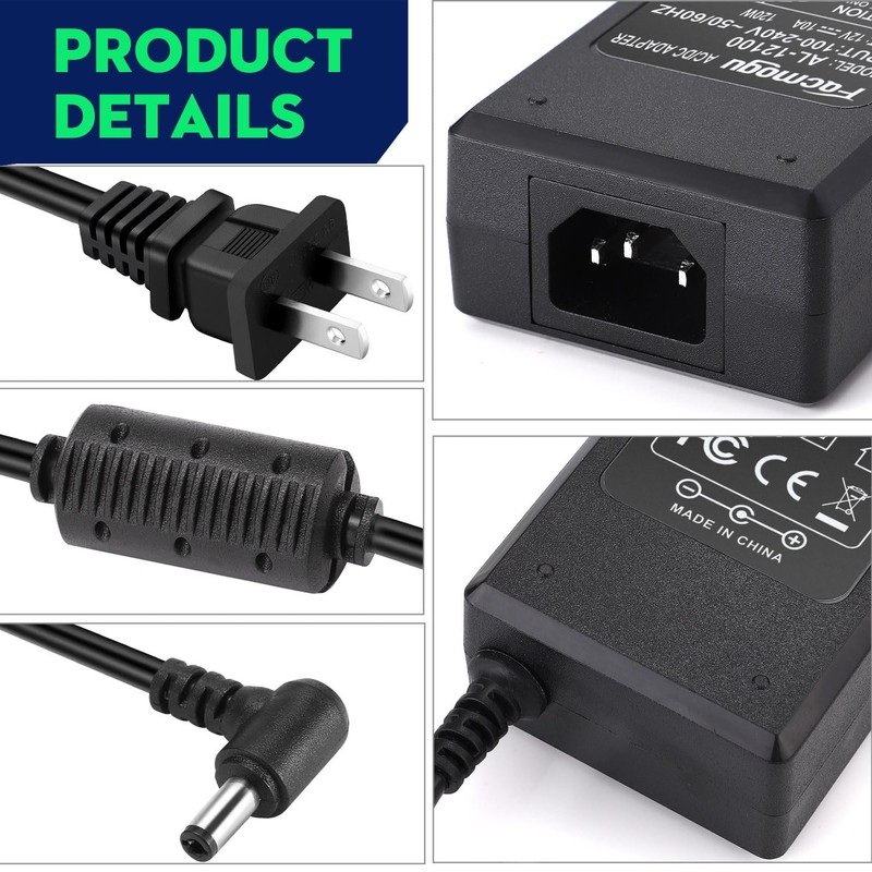 Facmogu 12V 10A Power Supply AC to DC Adapter, AC