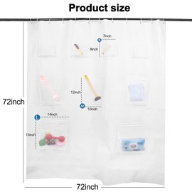Primero Basics Water Repellant Shower Curtain or Liner with 9 Mesh Pockets - PEVA Bathroom Shower Curtain Liner for RV, Camper, Bathtubs, 72x72 Inch,Rust-Resistant Grommets,White