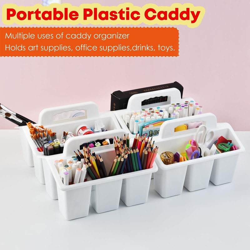 Classroom Caddy Storage Basket with Handle, 6 Pack Plastic Arts