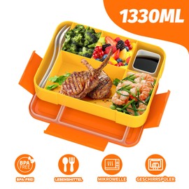 SWVIODMT Kids Lunch Box with Compartments - 1330 ml Capacity, Leak-proof Bento Box for Children, with 5 Compartments, Perfect for Girls and Boys - Ideal for School and Nursery (Orange)
