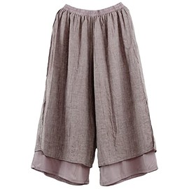 Minibee Women's Wide Leg Pants Loose Layer Capris Yoga Palazzo Elastic Waist Trousers Brown XL