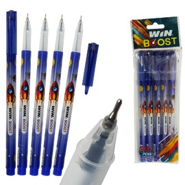 WIN Boost-ST Gel Pens, BLUE, 0.7mm Fine Point, Pack of 5, Smooth Writing, School Office Home Value Pack, Elegant Body Style, PATEL Black Ball Pen