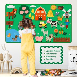 Farm Animals Felt Board Story Sets - 4Ft 42Pcs Interactive DIY Play & Educational Learning Kit for Kids Toddlers, Flannel Storytelling Crafts Gift, Farmhouse Theme Classroom & Preschool Teaching Toys