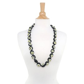 Aloha Outlet Hibiscus Painted Kukui Nut Lei Necklace - White Hibiscus