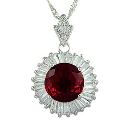 RIZILIA Pendant with 45cm(18") Chain & Round Cut Gemstones CZ [Red Ruby] in 18K White Gold Plated, Simple Modern Elegance