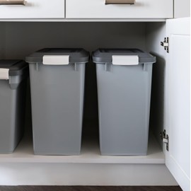 IRIS USA Dog Food Storage Container with Wheels, Airtight Lid, 2-Cup Scoop, Up to 30 Pounds Pet Food Storage, Built in Scoop Storage in Lid, Pet Food Bin, Portable, BPA Free, 2 Pack, Gray/Dark Gray