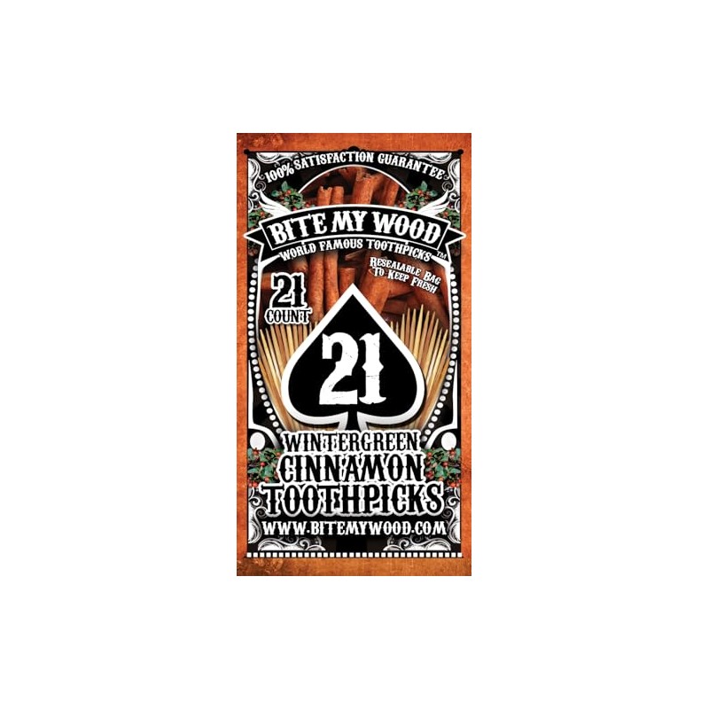 BiteMyWood Wintergreen Toothpicks, 21 Count X 3 Bags Resealable Bag