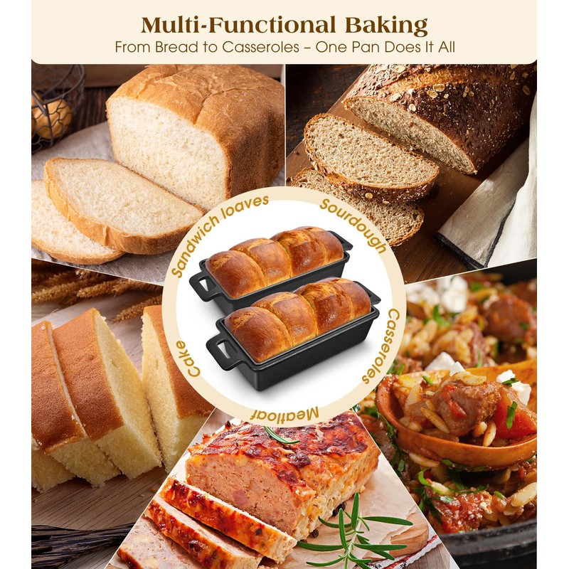 Bachdomc Cast Iron Loaf Pan With Lid, 9×5 in – 2‑in‑1 Heavy‑Duty