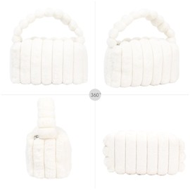 Meliyya Women's Faux Fur Shoulder Bag Plush Shoulder Bag Fluffy Handbag with PU Shoulder Strap, 07873 White