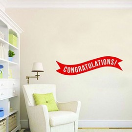 Vinyl Wall Art Decals - Congratulations! Banner - 13" x 45" - Best Wishes Celebrate Home Work Place Stencil Adhesives - Fun Happy Decal for Office Living Room Bedroom Dorm Room (13" x 45"; Red)