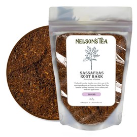 Nelson’s Tea - Sassafras Root Bark Ground - Caffeine Free - Root Beer Herbal Tea, Aromatic Sassafras Albidum for Brewing and Wellness, Freshly Packed in a Resealable Bag for Lasting Freshness (2oz)