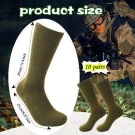 Skyebed 10 Pairs Men Green Army Socks Warm Military Crew Socks Army Socks for Adult Running Play Outdoor Sports