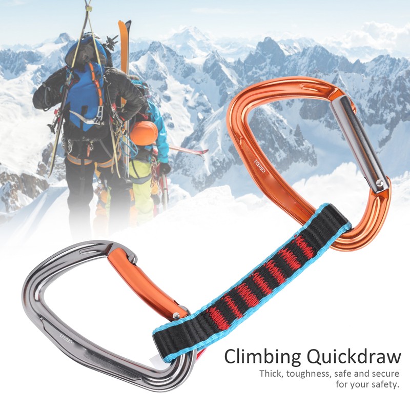 Outdoor Climbing Protection Quickdraw Nylon Flat Belt Carabiner Straight Curved