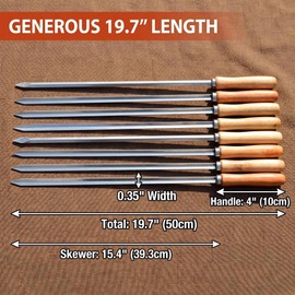 IMEEA 19.7 Inch Stainless Steel BBQ Skewers with Wooden Handle, Flat Metal Kabob Sticks with V-Shaped Anti-Slip Design, Reusable Barbecue Grill for Meat, Vegetables, Camping, Set of 6