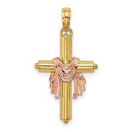 IceCarats 10K Solid Two Tone Gold Holy Draped Cross Necklace Religious Chain Pendant Jesus Christ Charm 27.4mm x 15mm Only