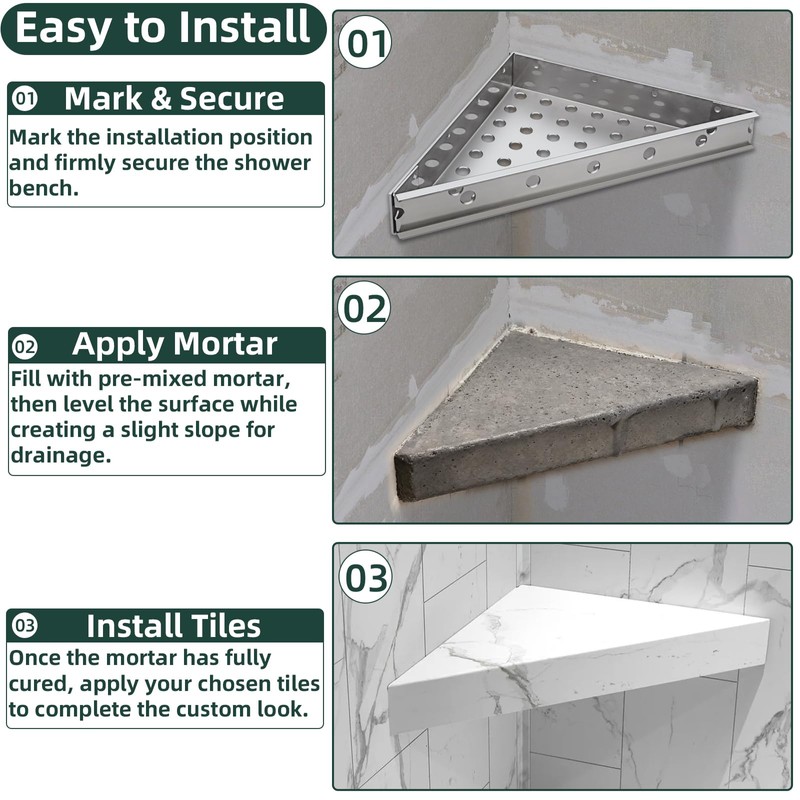 2PCS Floating Corner Shower Bench-Custom Tile Shower Corner Seat,Tile Wall