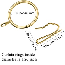 Hotop 30 Pieces Metal Drapery Curtain Rings and 30 Pieces Hanging Metal Curtain Drapery Pin Hooks for Window Door Shower(32 mm,Gold)