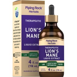 Piping Rock Lions Mane Mushroom Liquid Extract | 4 Fl Oz | Alcohol Free, Vegetarian Supplement | Non-GMO, Gluten Free Tincture