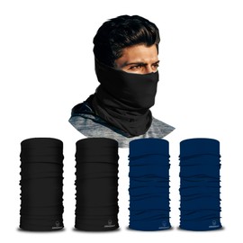 ARMORAY Neck Gaiter Face Mask - 4 Pack Reusable & Washable Cloth Face Cover, Bandana, Shield & Scarf for UV, Sun & Dust Protection - Outdoor Head Wrap for Fishing Motorcycle Riding (BLACK+NAVY 4 Pack)
