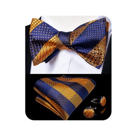 DiBanGu - Pajarita de seda para hombre, diseño de jacquard a rayas, diseño de cachemira, diseño de cachemira, para boda de esmoquin, 03 Gold and Blue, Talla única