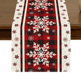 Winter Snowflakes Buffalo Plaid Table Runner 13x72 Inch Seasonal Christmas Kitchen Dining Table Decor for Indoor Outdoor Farmhouse Home Party Decoration ZQ66
