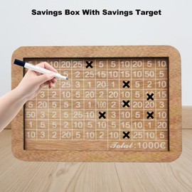 Money Box, 17 x 7 x 12.5 cm Cash Box, Reusable Wooden Money Box with Counter, Money Saving Box, Wooden Money Saving Box, Savings Target 1000 €, for Helps Habit to Save, for Birthday, Thanksgiving