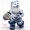 Gzhel Hand painted Porcelain Figurine of fisherman cat with a