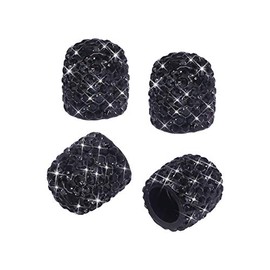 SAVORI Valve Stem Caps, 4 Pack Handmade Crystal Rhinestone Universal Car Tire Valve Caps Chrome,Attractive Dustproof Bling Car Accessories(Black)