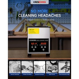CREWORKS Professional Jewelry Cleaning Machine, 2L Jewelry Cleaning Ultrasonic Machine with Heater & Timer, Digital Sonic Cleaning Machine for Cleaning Denture Dental Irrigator Parts Retainer Glasses