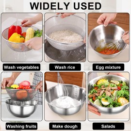 304 Metal Stainless Steel Colander Strainer Mixing Bowl With Microporous 4.5 Qt Large Capacity For Rice Pasta Fruit Vegetable Spaghetti Dishwasher Safe.