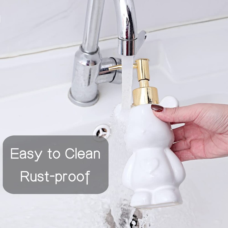 Small Bathroom Soap Dispenser with Pump, Cute Bear-Shaped Design, Ceramic
