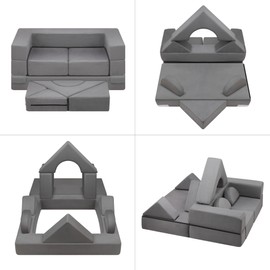 M HI-Mat Kids Couch,Kids Sofa,Modular Kids Sofa for Toddler and Baby Playroom/Bedroom Furniture,Floor Sofa,Kids Modular Furniture,Foam Playset Couch Set,Combinations Modular Sofa (Gray), Grey