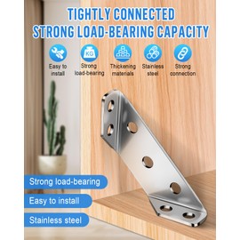 Pack of 20 Corner Connectors, Stainless Steel, Jeboler Corner Brackets, Triangle Support Angle Connectors, Metal Angle Brackets, Mounting Brackets, Furniture Building Corner Brackets, Wood Connectors,
