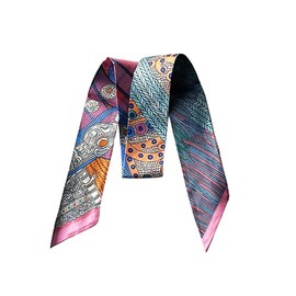 JERLA 100% Mulberry silk Scarf Head Hair Ribbon Handbag Handle wrap Tie Bundle Scarf Neckerchief Scarf for women (Saddle blue and pink)