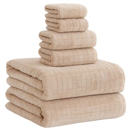Akzpe 39x79 Inches Oversized Bath Sheet Towels for Adults Super Soft Ultra Absorbent Extra Large Bath Towels for Bathroom Microfiber 80% Polyester (Beige,6PCS)