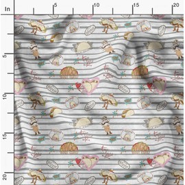 Soimoi White Velvet Fabric Tacos & Stripe Fabric Prints By metre 58 Inch Wide