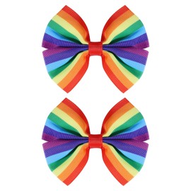 SUPCLIPS Rainbow Hair Bow Clips Boutique Grosgrain Hair Clips Women Gilrs Hair Accessories for Pride Month & Daily Wear