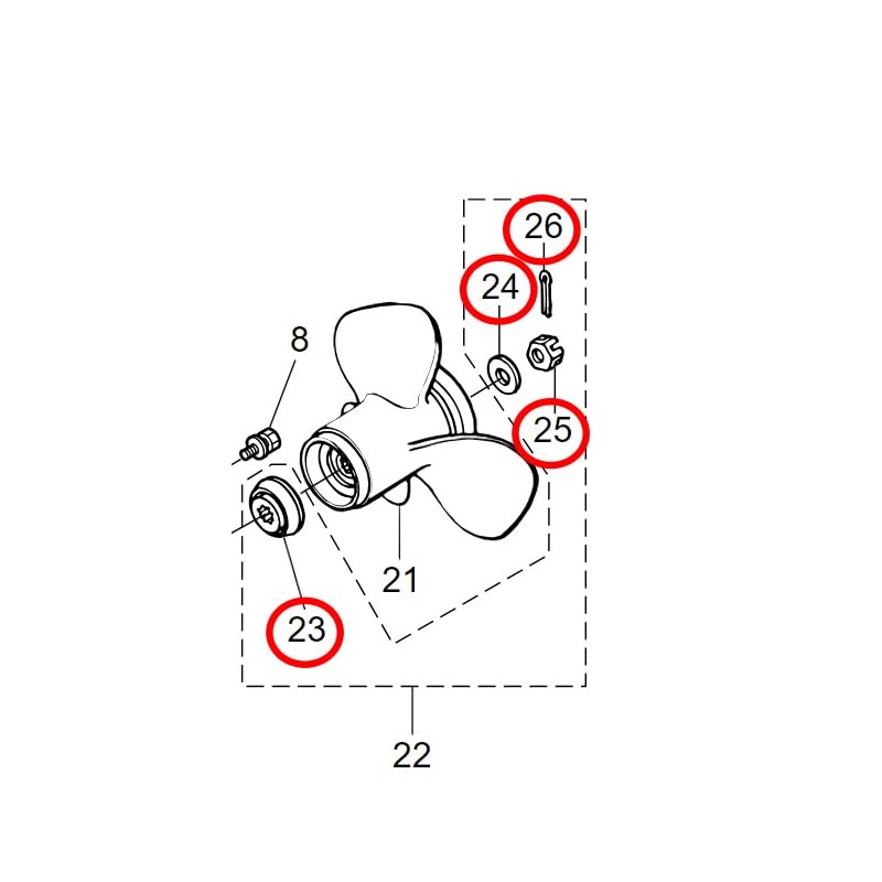 Tohatsu 3R0-87326-0 Genuine Outboard Motor Propeller Hardware Kit for 25-30
