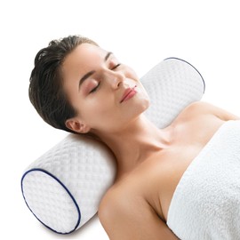 NGOZI Bedding Pillow Roll, Cylinder Bolster Pillow, Neck Roll with Removable Cover, Multi-Functional Support Pillow 17.7 * 5.1 * 5.1”(45 * 13 * 13CM), Navy Edge